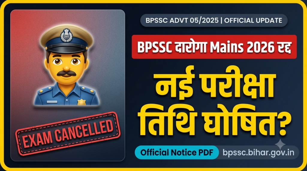 Bihar Police SI Mains Exam Cancelled Postcard with Police Officer Emoji and Question Mark about New Dates