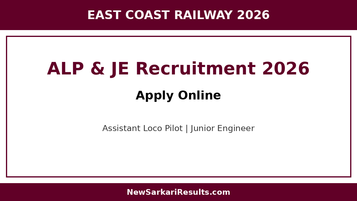 East Coast Railway ALP and Junior Engineer Recruitment 2026