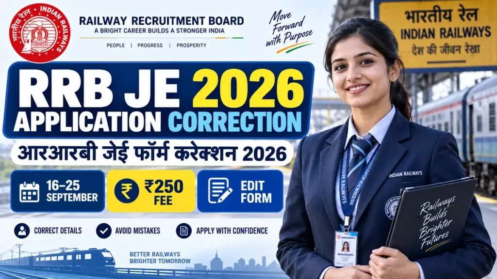 RRB JE 2026 Application Correction form correction dates 16 to 25 September and ₹250 fee