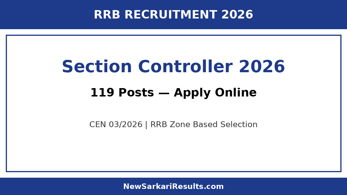 Railway RRB Section Controller Recruitment 2026 — 119 Posts Apply Online