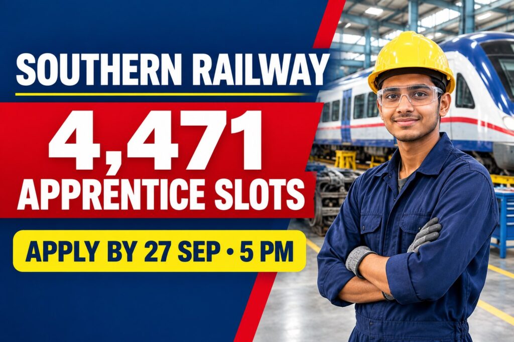 Southern Railway Apprentice 2026 thumbnail showing 4,471 apprentice training slots and the 27 September 2026 application deadline