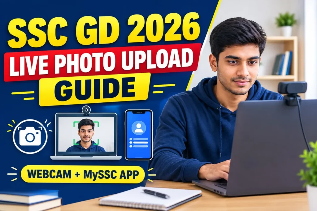SSC GD 2026 live photo upload guide showing webcam capture and MySSC app options